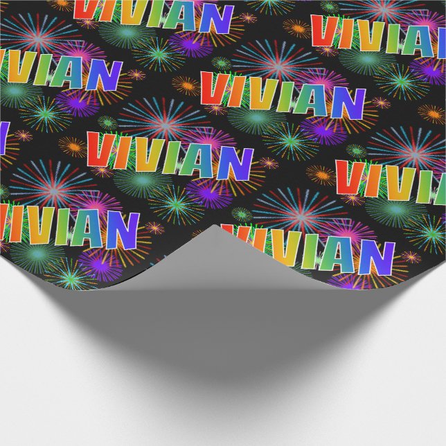 Rainbow First Name "VIVIAN" + Fireworks Wrapping Paper (Corner)