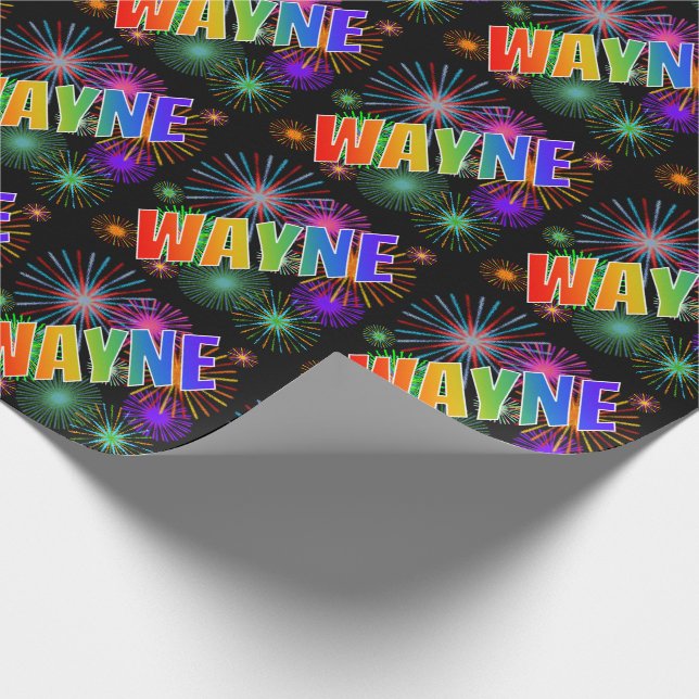 Rainbow First Name "WAYNE" + Fireworks Wrapping Paper (Corner)