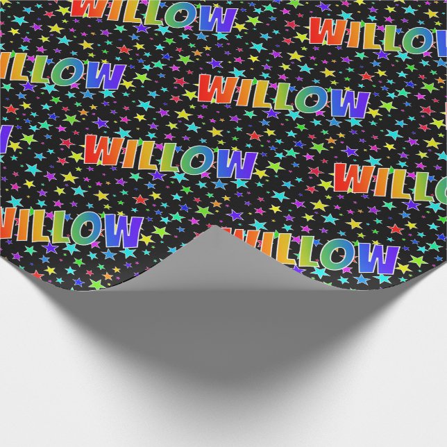 Rainbow First Name "WILLOW" + Stars Wrapping Paper (Corner)