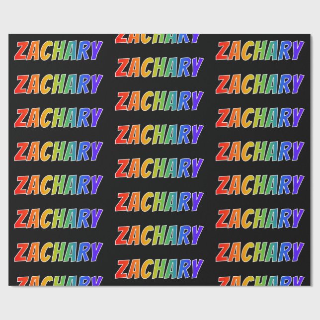 Rainbow First Name "ZACHARY"; Fun & Colourful Wrapping Paper (Flat)