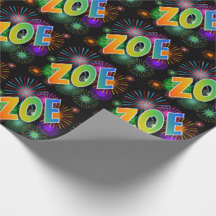 Rainbow First Name "ZOE" + Fireworks Wrapping Paper