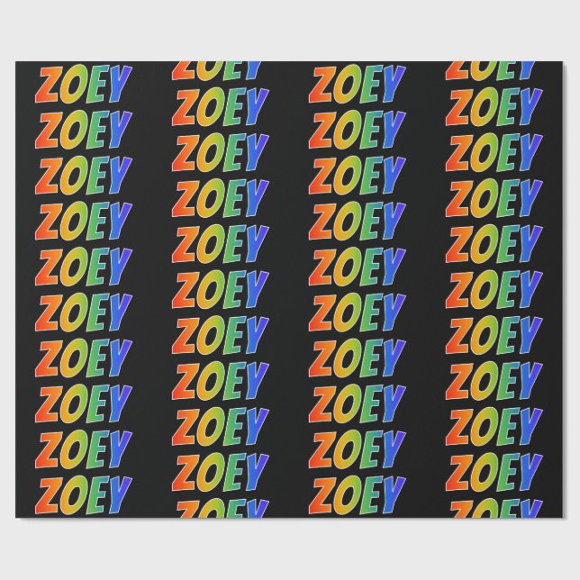 Rainbow First Name "ZOEY"; Fun & Colourful Wrapping Paper (Flat)