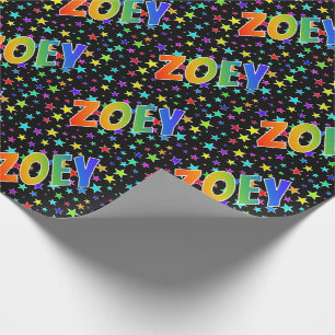 Rainbow First Name "ZOEY" + Stars Wrapping Paper