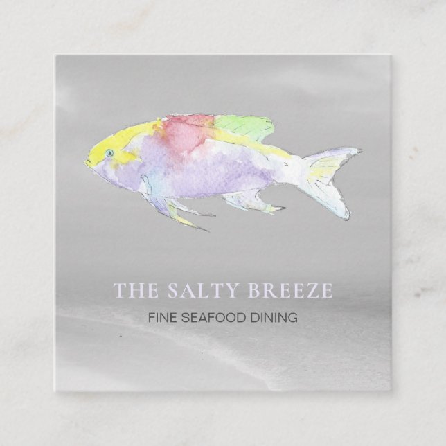 *~* RAINBOW Fish Beach Silver Sand Sea Dining  Square Business Card (Front)