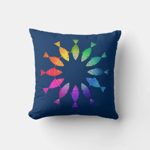 Rainbow fish in ocean cute colourful pattern cushion