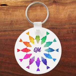 Rainbow fish in ocean cute colourful pattern key ring