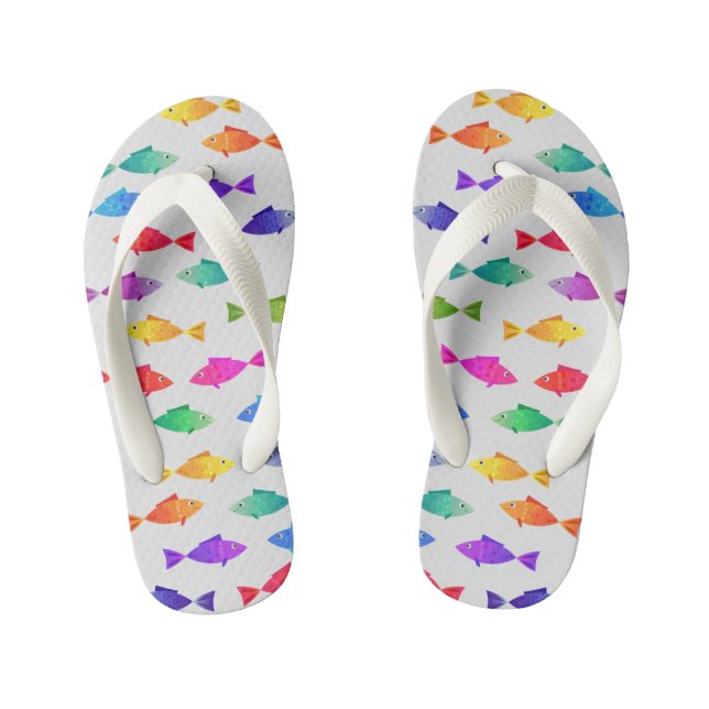 Rainbow fish in ocean cute colourful pattern kid's flip flops (Footbed)