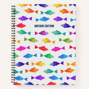 Rainbow fish in ocean cute colourful pattern  notebook