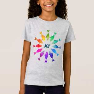 Rainbow fish in ocean cute colourful pattern T-Shirt