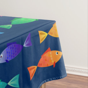 Rainbow fish in ocean cute colourful pattern tablecloth