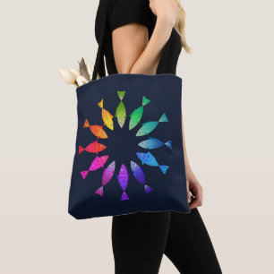 Rainbow fish in ocean cute colourful pattern tote bag