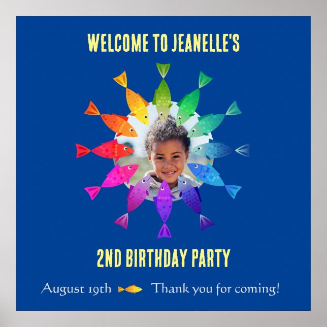 Rainbow fish in ocean cute welcome poster (Front)