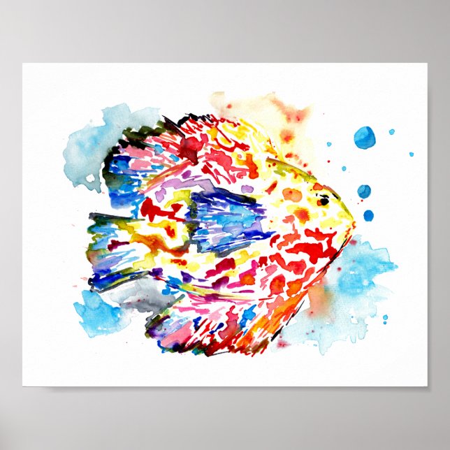 Rainbow Fish Watercolor Poster Print (Front)