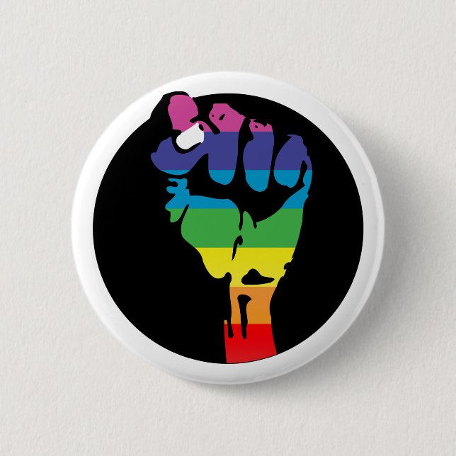 rainbow fist of fury 6 cm round badge (Front)