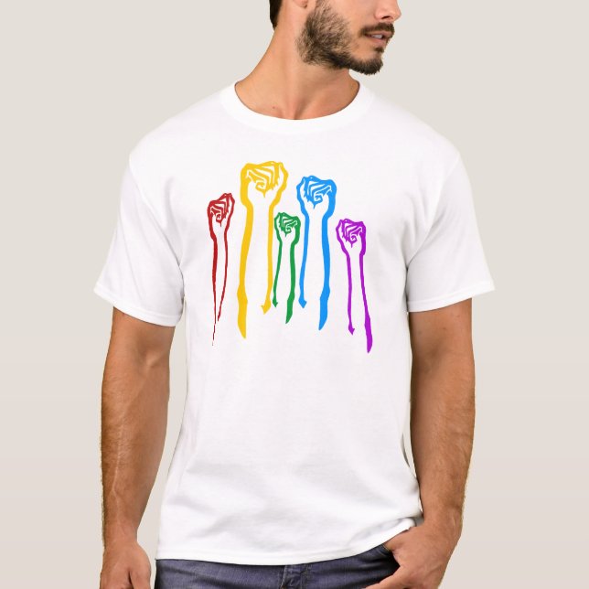 Rainbow Fists Gay Pride Civil Rights Protest T T-Shirt (Front)