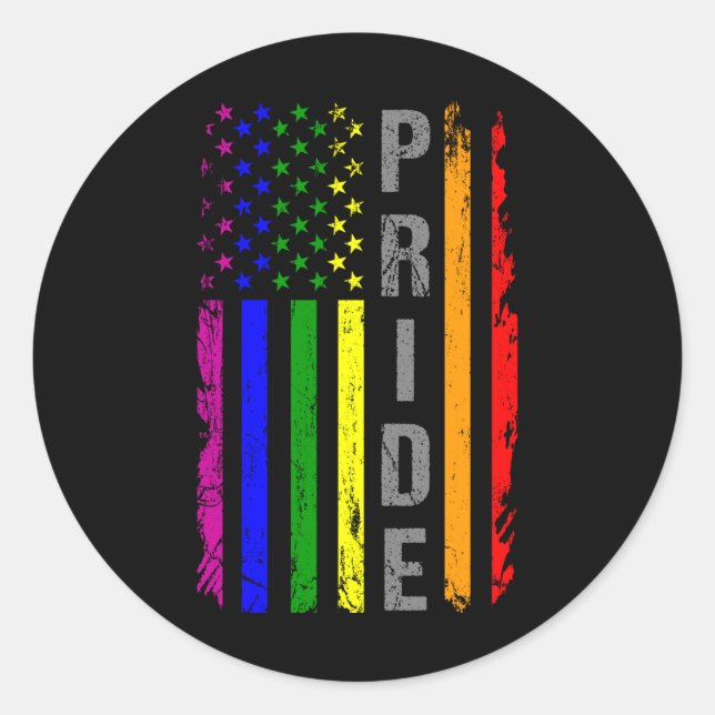 Rainbow Flag American LGBT Pride Month LGBTQ US Classic Round Sticker (Front)