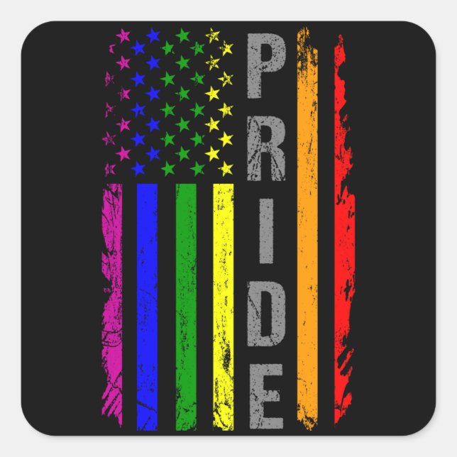 Rainbow Flag American LGBT Pride Month LGBTQ US Square Sticker (Front)