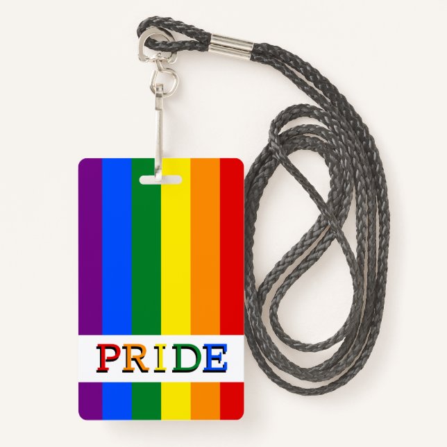 Rainbow Flag Badge & LGBT, Pride ID Badge (Front with Lanyard)