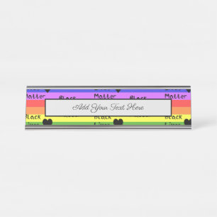 Rainbow Flag Black Lives Matter Text LGBTQ Desk Name Plate