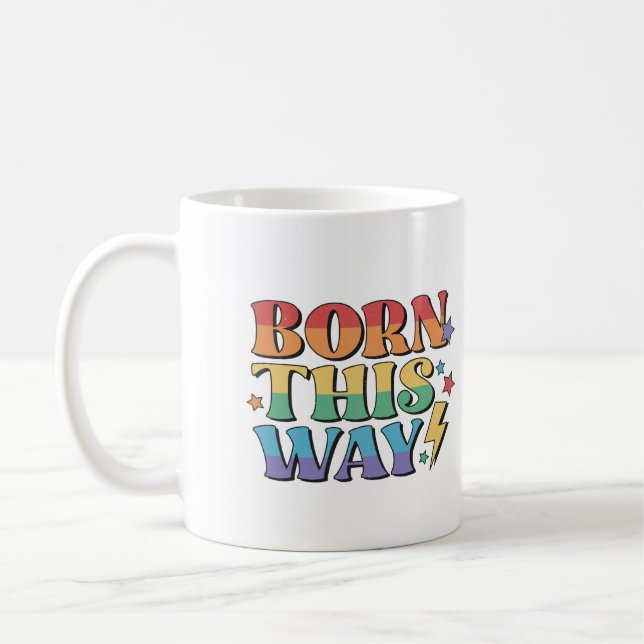 RAINBOW FLAG BORN THIS WAY RETRO AESTHETICS '80 COFFEE MUG (Left)