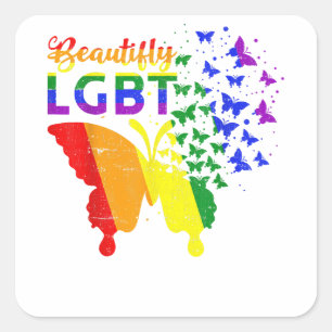 Rainbow Flag Butterfly LGBT Square Sticker