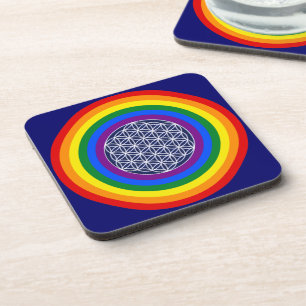 RAINBOW FLAG BUTTON + FLOWER OF LIFE COASTER