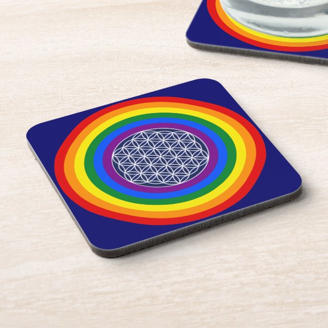 RAINBOW FLAG BUTTON + FLOWER OF LIFE COASTER (Left Side)