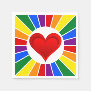RAINBOW FLAG BUTTON RAYS & Heart + your ideas Napkin