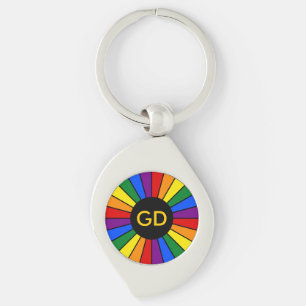 RAINBOW FLAG BUTTON RAYS + your sign or monogram Key Ring