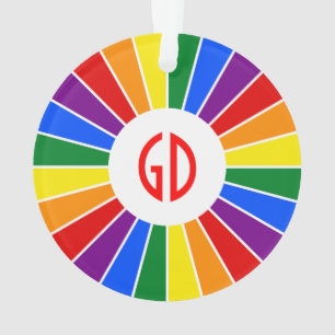 RAINBOW FLAG BUTTON RAYS + your sign or monogram Ornament