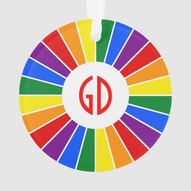 RAINBOW FLAG BUTTON RAYS + your sign or monogram Ornament (Back)