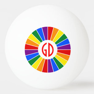 RAINBOW FLAG BUTTON RAYS + your sign or monogram Ping Pong Ball