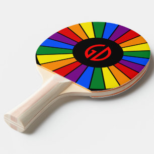 RAINBOW FLAG BUTTON RAYS + your sign or monogram Ping Pong Paddle
