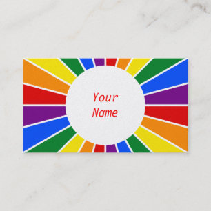 RAINBOW FLAG BUTTON RAYS + your sign or text Business Card