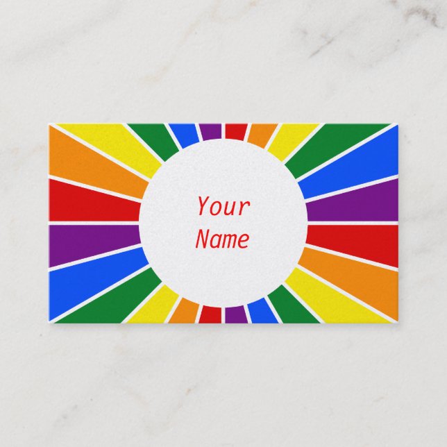 RAINBOW FLAG BUTTON RAYS + your sign or text Business Card (Front)