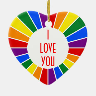 RAINBOW FLAG BUTTON RAYS + your sign or text Ceramic Tree Decoration