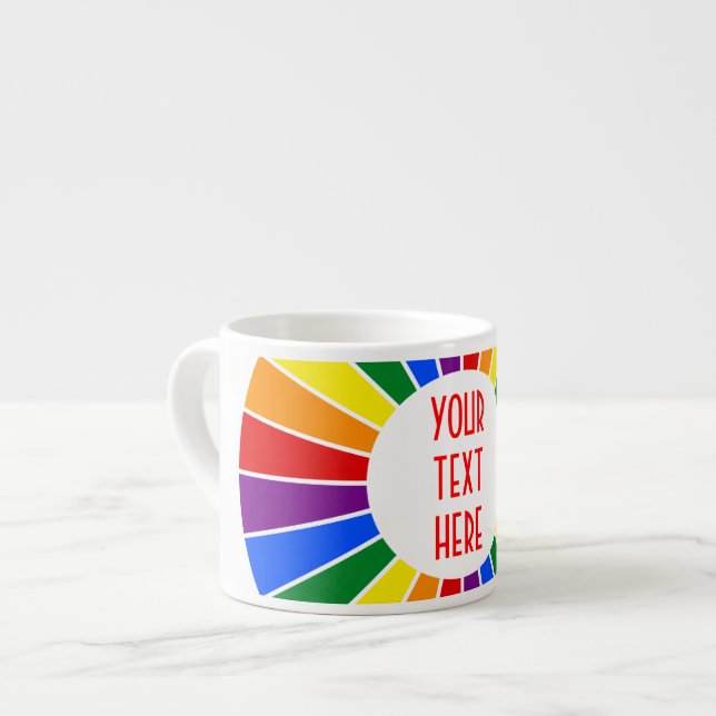 RAINBOW FLAG BUTTON RAYS + your sign or text Espresso Cup (Front Left)