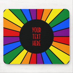 RAINBOW FLAG BUTTON RAYS + your sign or text Mouse Mat