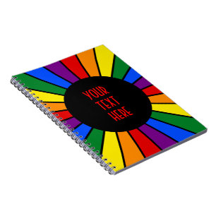 RAINBOW FLAG BUTTON RAYS + your sign or text Notebook