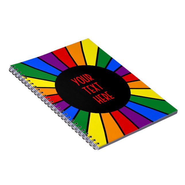 RAINBOW FLAG BUTTON RAYS + your sign or text Notebook (Right Side)