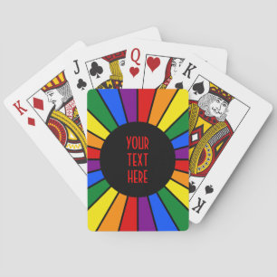 RAINBOW FLAG BUTTON RAYS + your sign or text Playing Cards