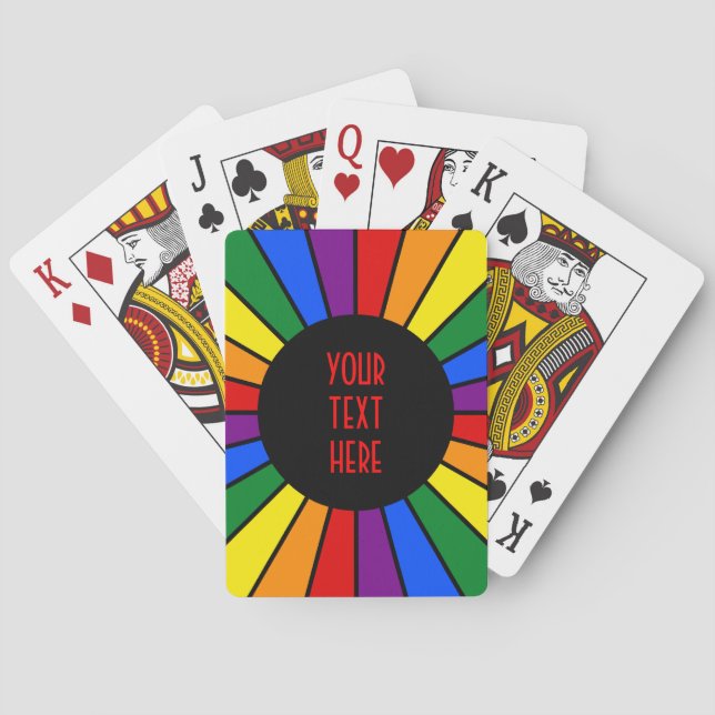 RAINBOW FLAG BUTTON RAYS + your sign or text Playing Cards (Back)