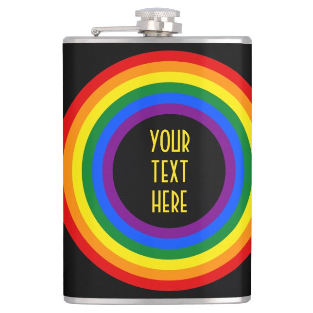 RAINBOW FLAG BUTTON + your sign or text Hip Flask (Front)