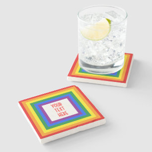 RAINBOW FLAG BUTTON + your sign or text Stone Coaster