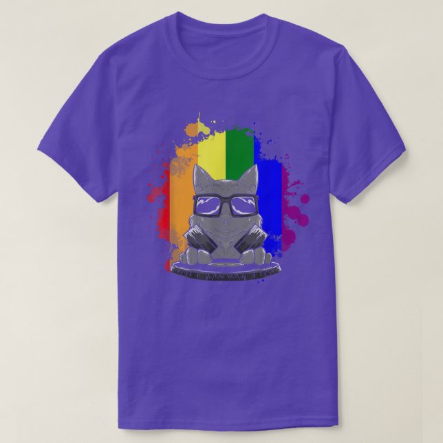 Rainbow Flag Cat Lover DJ Gay Pride Month LGBTQIA  T-Shirt (Design Front)