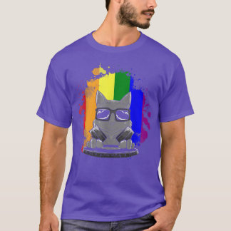 Rainbow Flag Cat Lover DJ Gay Pride Month LGBTQIA  T-Shirt