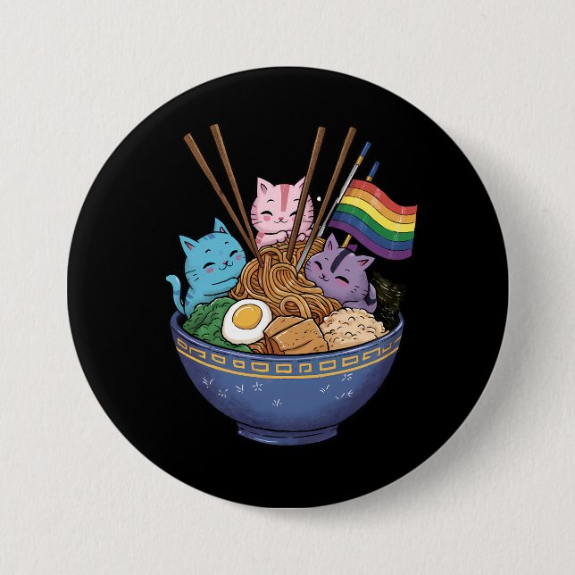 Rainbow Flag Cats Ramen Anime Gay Pride Month LGBT 7.5 Cm Round Badge (Front)