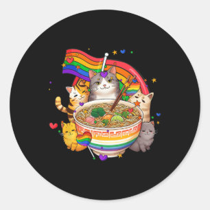 Rainbow Flag Cats Ramen Anime Gay Pride Month Lgbt Classic Round Sticker