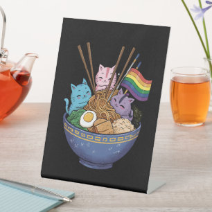 Rainbow Flag Cats Ramen Anime Gay Pride Month LGBT Pedestal Sign