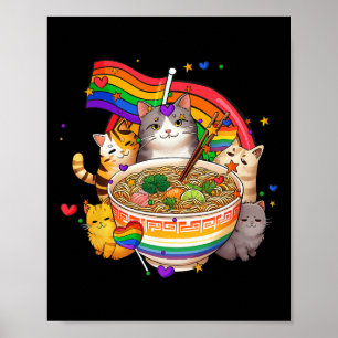 Rainbow Flag Cats Ramen Anime Gay Pride Month Lgbt Poster